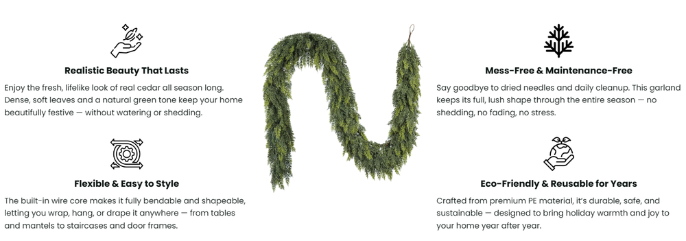 🎄Christmas Sale 50% OFF⛄️Premium Artificial Cedar Garland (6 FT / 1.8 M)